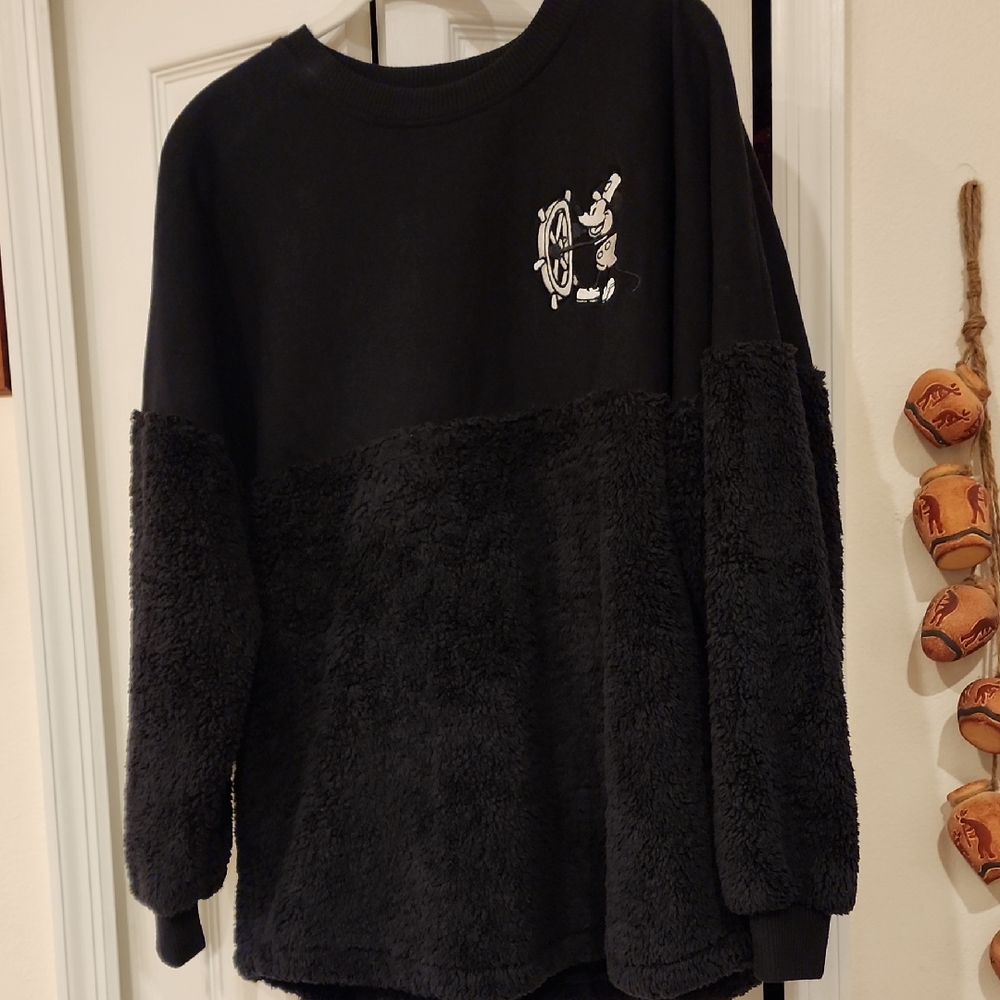 Disney Parks Spirit Jersey Steamboat Willie Mickey Mouse Black Fleece
